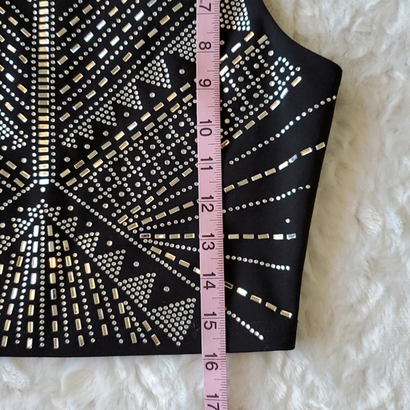 Verty Clear rhinestones mirror embellished black crop top Small show dance NWT - Picture 6 of 9